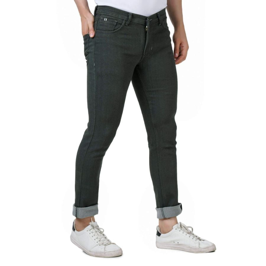 Men’s Regular Fit Denim Mid Rise Jeans (Olive) – Yoya
