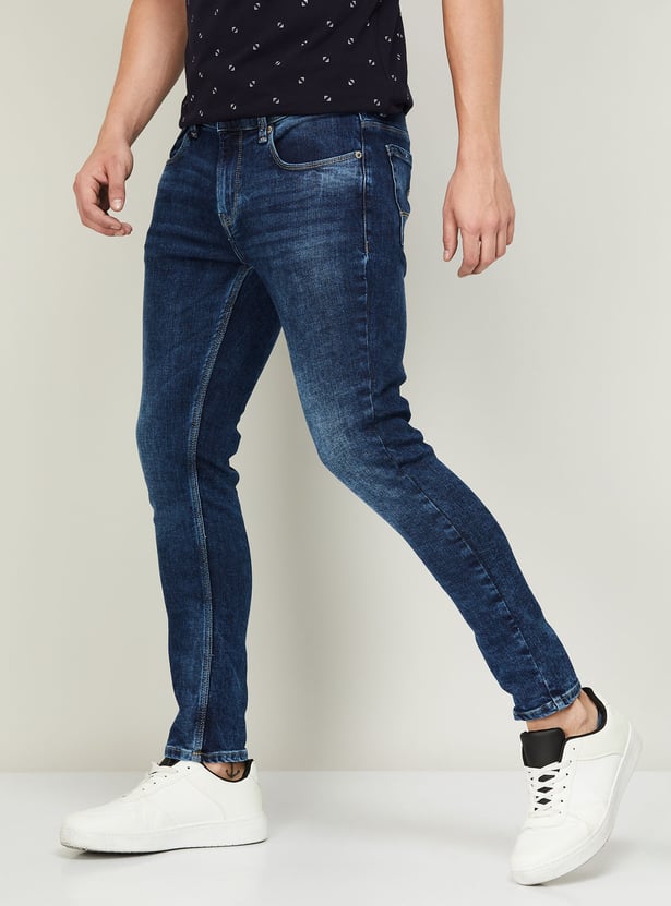Men Stonewashed Full Length Slim Tapered Jeans – Yoya