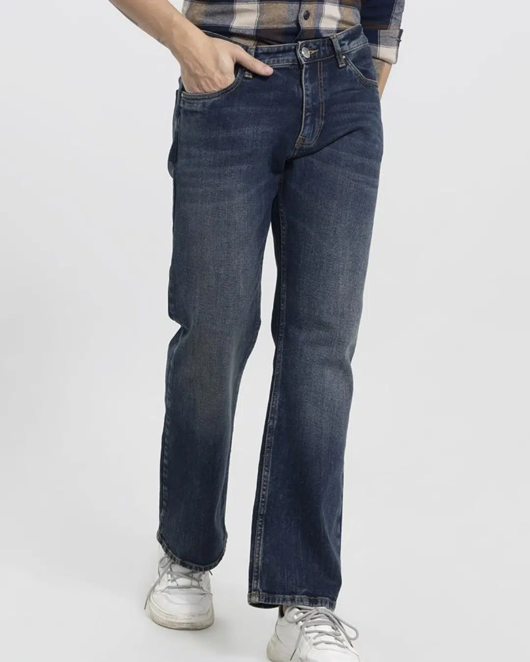 Blue Washed Bootcut Cotton Polyester Jeans For Men – Yoya
