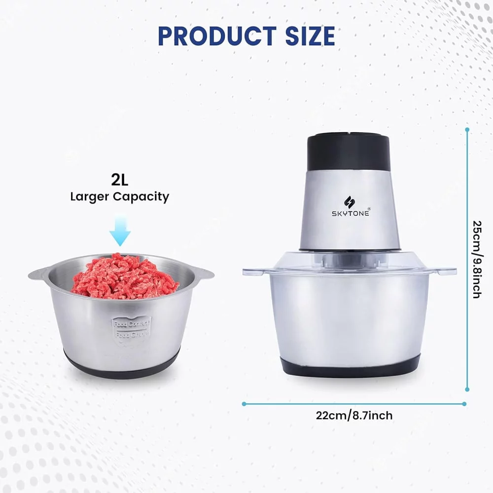 Stainless Steel Electric Meat Grinders with Bowl 700W Heavy for Kitchen Food Chopper, Meat, Vegetables, Onion, Garlic Slicer Dicer, Fruit & Nuts Blender - Image 2