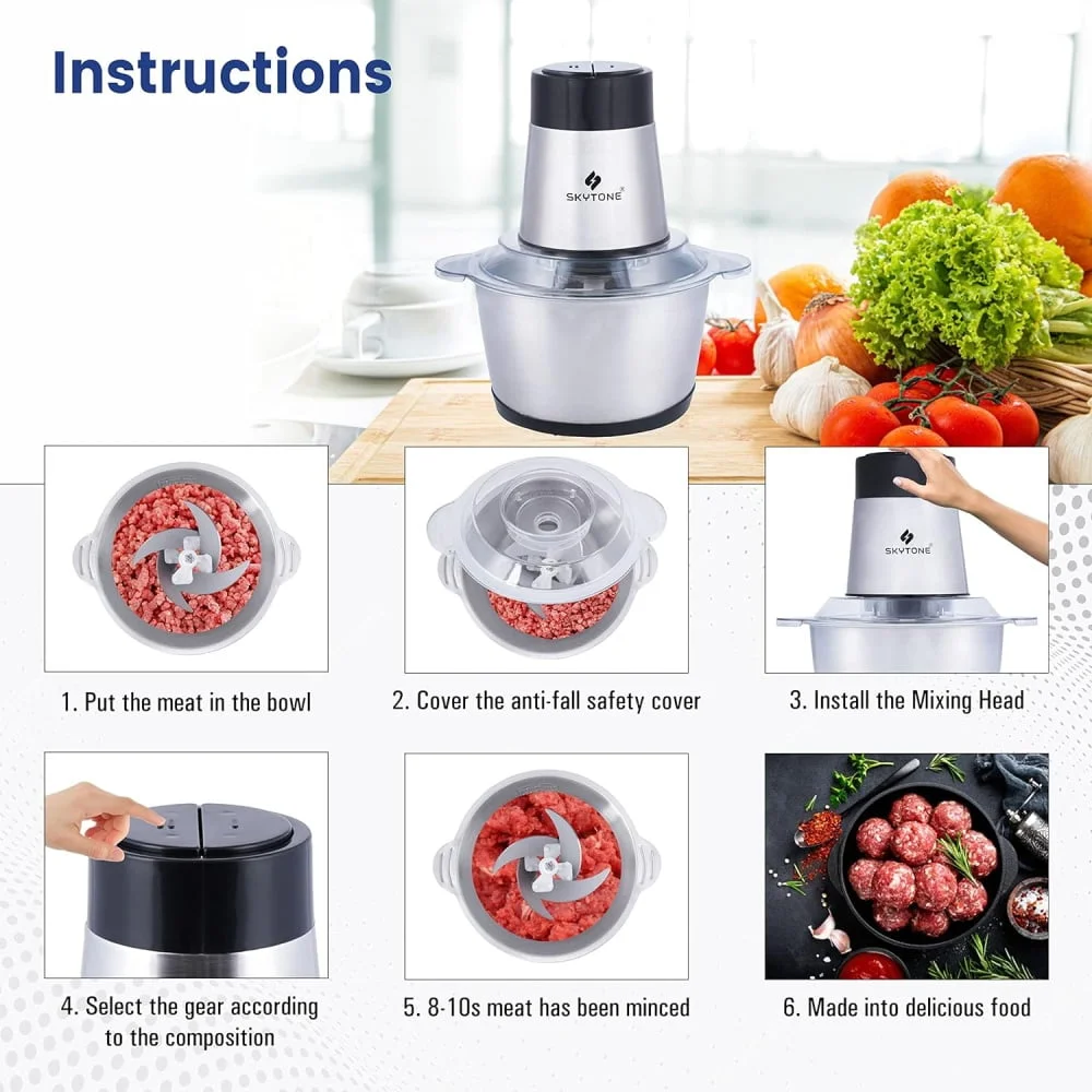 Stainless Steel Electric Meat Grinders with Bowl 700W Heavy for Kitchen Food Chopper, Meat, Vegetables, Onion, Garlic Slicer Dicer, Fruit & Nuts Blender - Image 3