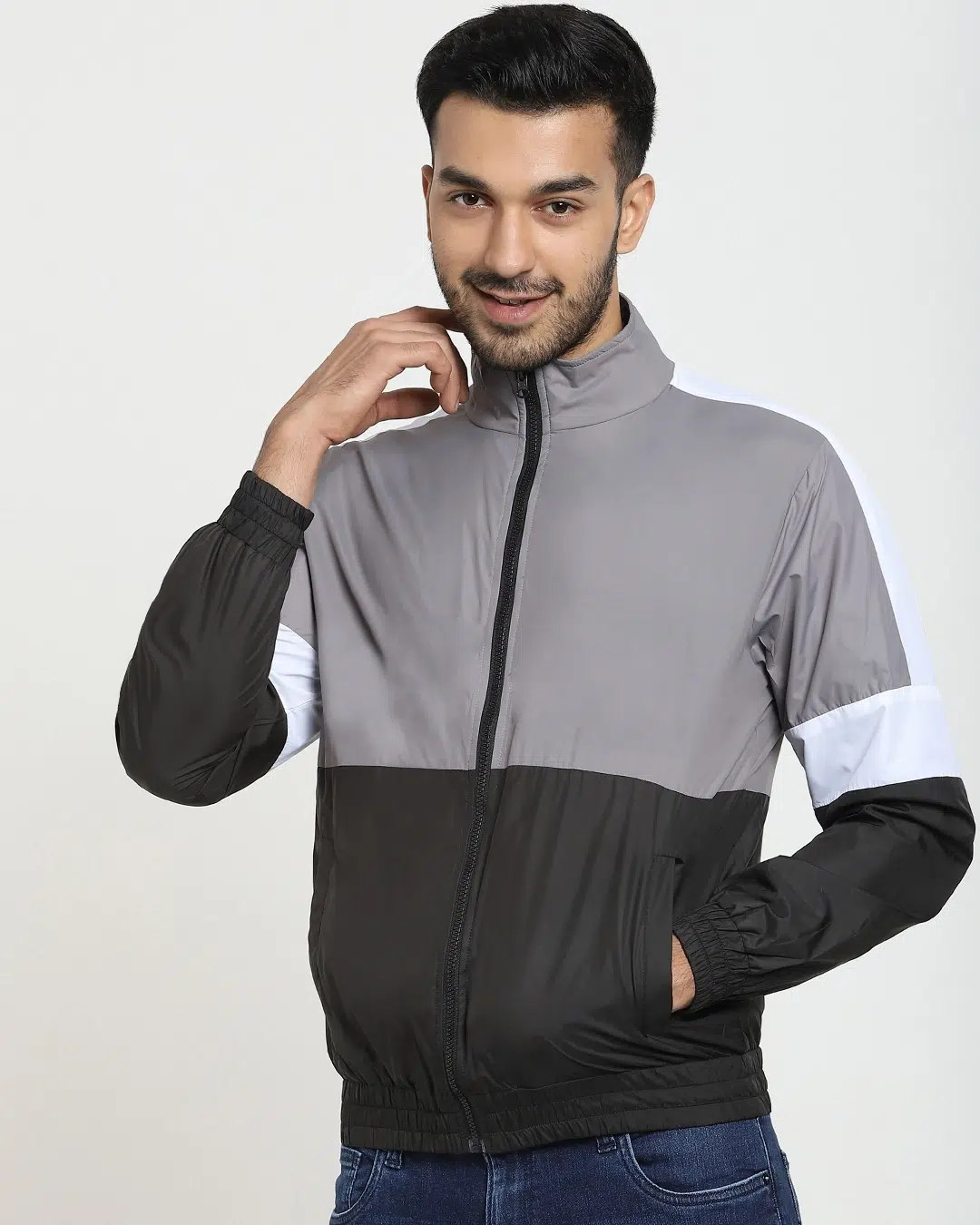 Grey & Black Color Block Windcheater Jacket – Yoya